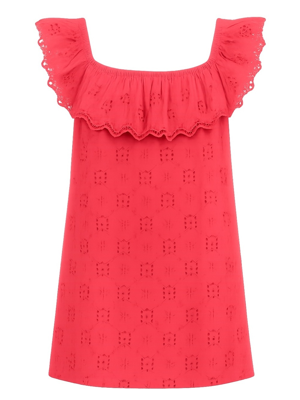 Tommy Bahama Coral Red Eyelet Ruffle Dress - Picture 4 of 10